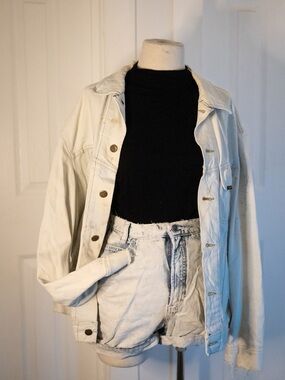 Vintage Lee White Denim Jacket with Black-Gold Label